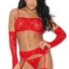 Elegant Moments Red Lace Bralette And Garter
