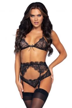 Leg Avenue Eyelash Lace And Rhinestone Bra Set