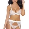 Popsi White Blooming Lace Bralette And Garter Set