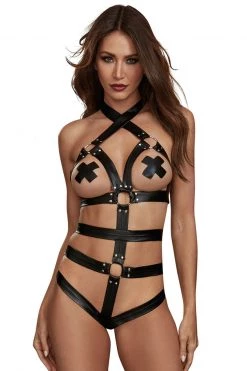 Dreamgirl Fiery Faux Leather Teddy & Wrist Restraints