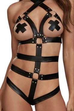 Dreamgirl Fiery Faux Leather Teddy & Wrist Restraints -Garter Lingerie Shop unnamed file 2080