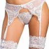 Shirley Of Hollywood White Embroidered Sequin Garter Belt