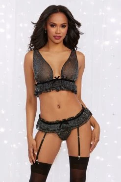 Dreamgirl Sparkle Mesh Ruffle Bra Set