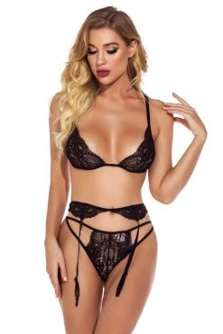 3WISHES Sultry Lace Bra And Garter Set