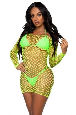 Leg Avenue Neon Net Long Sleeve Dress