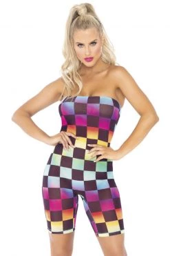 Leg Avenue Rainbow Checkerboard Strapless Romper -Garter Lingerie Shop unnamed file 2961