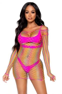 Leg Avenue Long Sleeve Rainbow Net Chemise