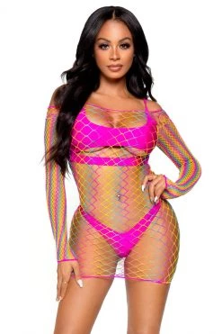 Leg Avenue Long Sleeve Rainbow Net Chemise -Garter Lingerie Shop unnamed file 2967