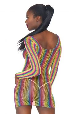 Leg Avenue Long Sleeve Rainbow Fishnet Mini Dress -Garter Lingerie Shop unnamed file 2979