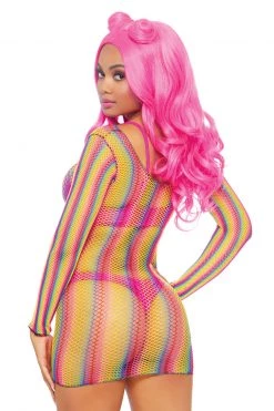 Leg Avenue Long Sleeve Rainbow Fishnet Mini Dress -Garter Lingerie Shop unnamed file 2980