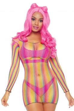 Leg Avenue Long Sleeve Rainbow Fishnet Mini Dress -Garter Lingerie Shop unnamed file 2981