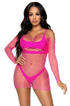 Leg Avenue Neon Net Long Sleeve Dress -Garter Lingerie Shop unnamed file 299