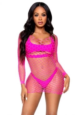 Leg Avenue Neon Net Long Sleeve Dress -Garter Lingerie Shop unnamed file 303