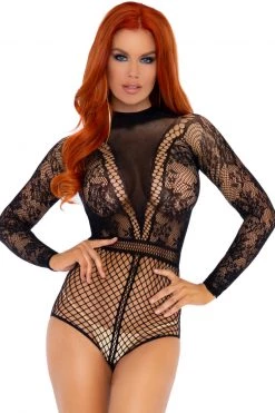 Leg Avenue High Neck Floral And Net Teddy
