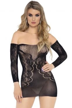 Leg Avenue Off The Shoulder Lace Chemise -Garter Lingerie Shop unnamed file 3408