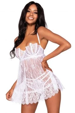 Dreamgirl White Eyelash Lace Babydoll Set
