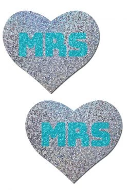 Pastease "Mrs" Bridal Silver Glitter Hearts Nipple Pasties
