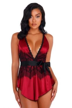 Roma Costume Sexy Satin And Eyelash Lace Babydoll