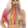 Leg Avenue Rainbow Fishnet High Neck Crop Top -Garter Lingerie Shop unnamed file 398
