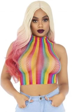 Leg Avenue Rainbow Fishnet High Neck Crop Top -Garter Lingerie Shop unnamed file 401