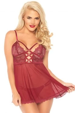Leg Avenue Lace Up Mesh Babydoll Set