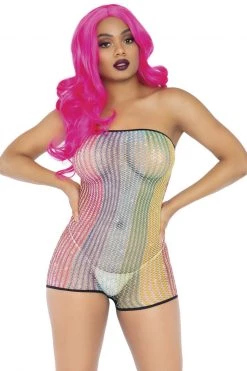 Leg Avenue Rainbow Fishnet Strapless Romper -Garter Lingerie Shop unnamed file 406