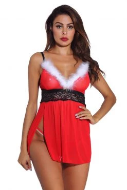 3WISHES Mrs. Claus Babydoll -Garter Lingerie Shop unnamed file 4254