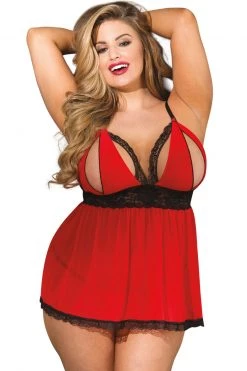 Shirley Of Hollywood Red Split Cup Mesh Babydoll & Panty -Garter Lingerie Shop unnamed file 4334