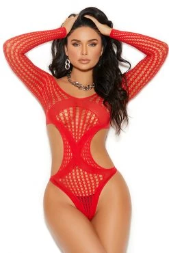 Elegant Moments Red Long Sleeve Crochet Teddy -Garter Lingerie Shop unnamed file 513