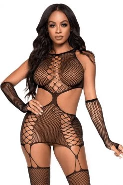Leg Avenue Faux Lace Up Net Chemise -Garter Lingerie Shop unnamed file 528