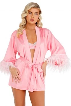 Roma Costume Satin Robe With Ostrich Feather Trim