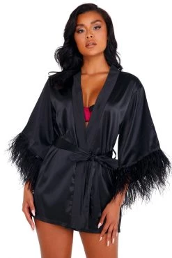 Roma Costume Satin Robe With Ostrich Feather Trim -Garter Lingerie Shop unnamed file 767